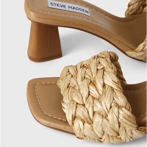 Steve Madden Saged Neutral Raffia Square Toe Heel Size 9 - Picture 2 of 9